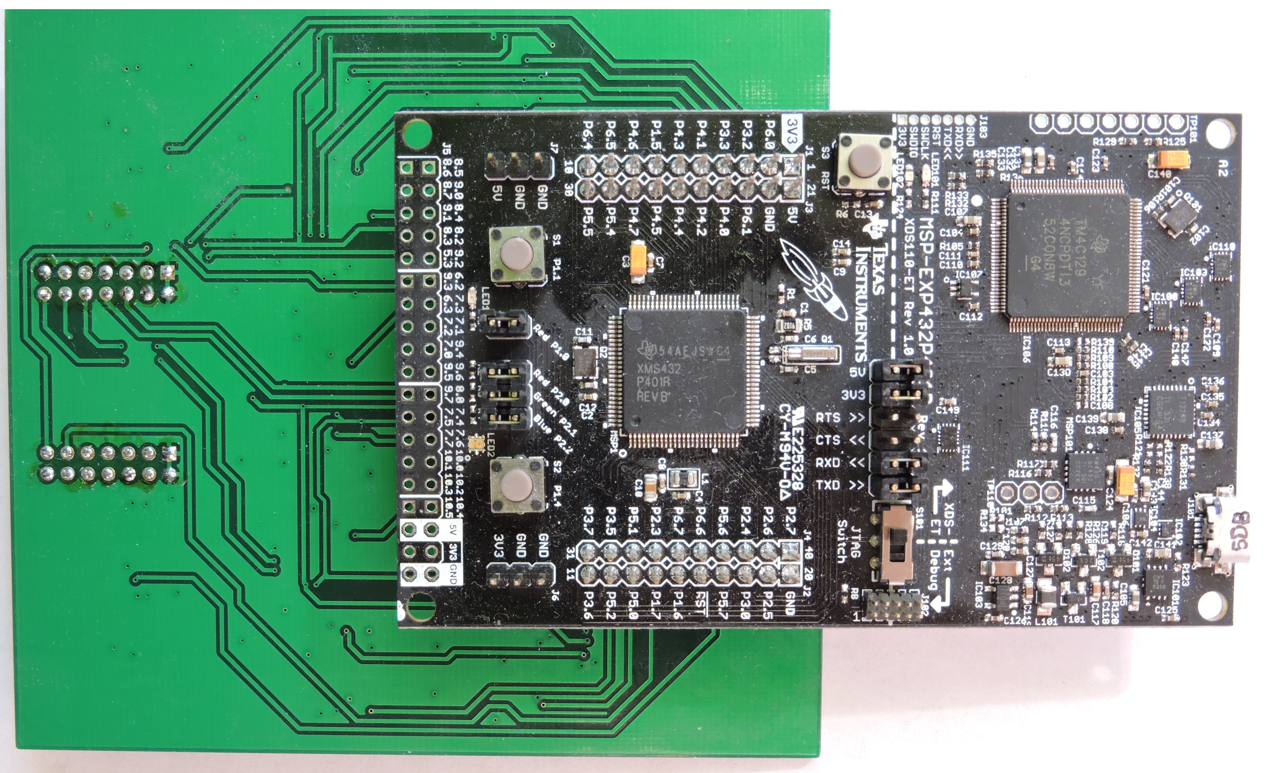 With the MSP432P401R Launch pad - Bottom Side